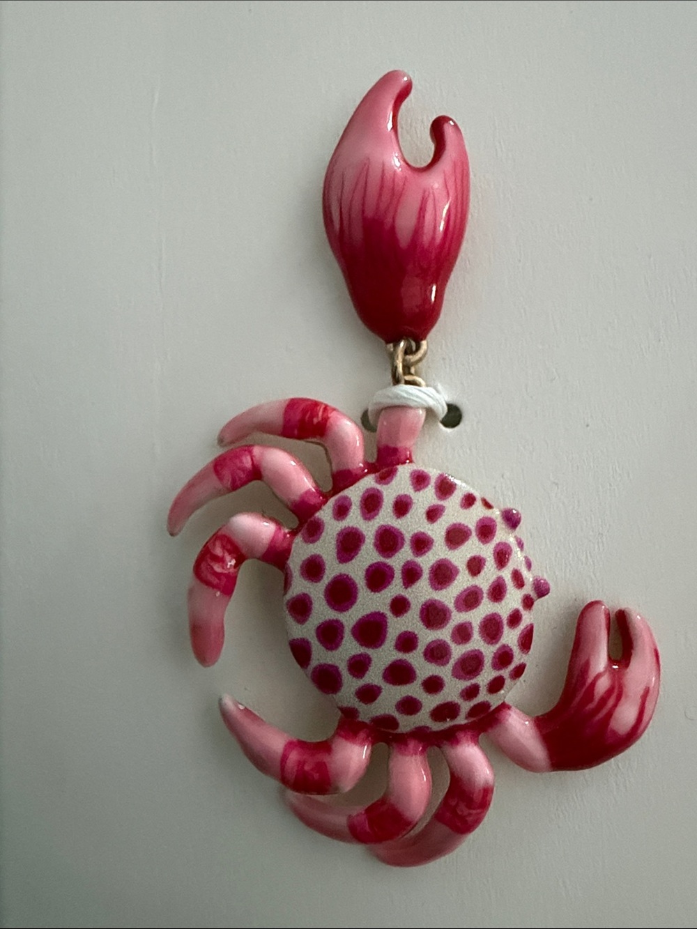 Pink Polka Dot Crab Dangle Earrings